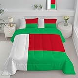 JEDTAKCT Madagascar Flag Comforter Set Queen Size Simple Geometry Bedding for Girls Teen Women Red and White Bedroom Decor Cute Lightweight Quilt Bed Sets, Soft Comforter Pillowcases