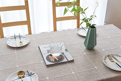 Qiden Farmhouse Tablecloth Waterproof Rectangle Burlap Table Cloth, Cotton Linen Rustic Embroidery Fabric Table Cover For Indoor Outdoor Dinning Tabletop Decoration -A- 54" X 70", 4-6 Seats #TOP4