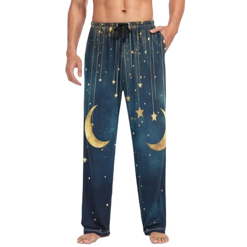 AIXIWAWA Golden Moon and Stars Mens Pajama Pants Cozy Sleepwear Lounge PJ Bottoms with Pockets Drawstring S3