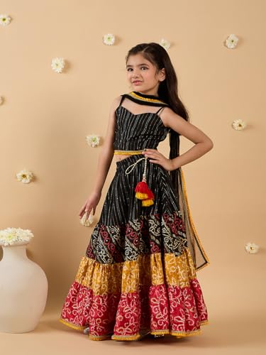 Pspeaches Girl's Cotton Lehenga Choli Set (L25012118-6- Black_6-7Y)