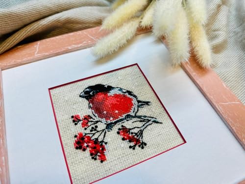 Image of RIOLIS - Winter Guest 2132, Animals Cross Stitch Kits 4 inchx4 inch, Cross Stitch Kits for Beginners & Advanced, Crossstitching Kits Adult, Counted Stitching Kits, Embroidery Kit