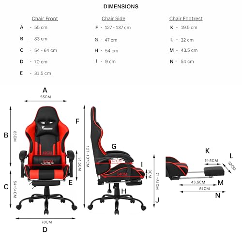 Image of Dr Luxur Musclerice Gaming Office Chair Ergonomic Lumbar Support, PU Leather High Back, Swivel Task Chair with Footrest, Removable Neck, Padded Linkage Arm Rest (Black)