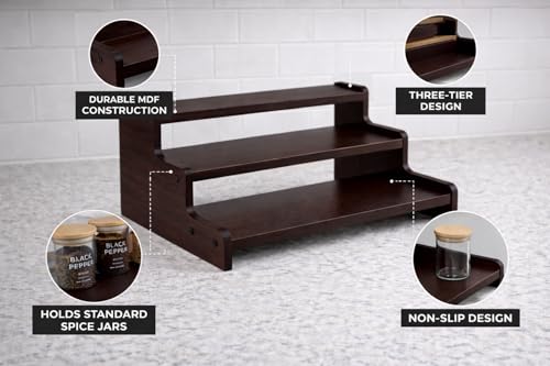 Image of FireBees Kitchen Organizer Rack | 3 Tier Wooden Kitchen Shelf Organisers & Shelf Riser for Counter Top | Wooden Kitchen Storage Stand | Rack for Spice Bottles, Jars, Seasonings (Brown)