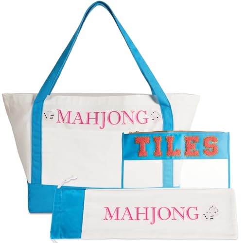 Set 3 bolsas vacías para Mahjong con bordado azul