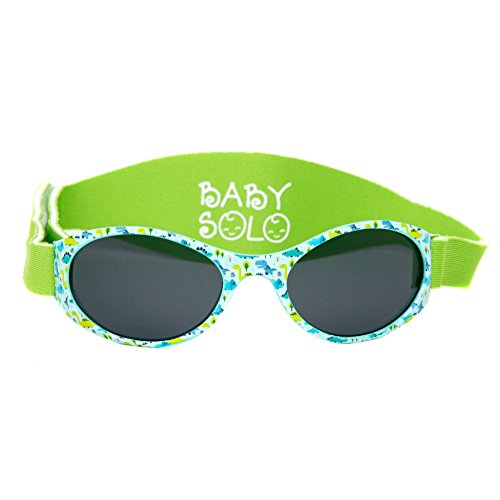 Baby Solo Original Baby Sunglasses Safe, Soft, & Adorable Durable Case Included (0-36 Months, Dino Dance Frame w/Solid Black Lens)