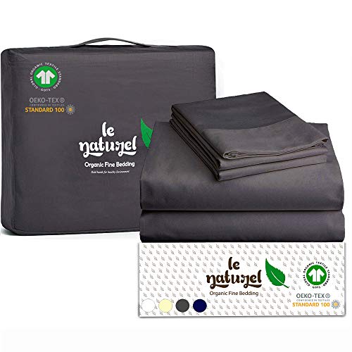 Le Naturel Organic Cotton Bed Sheets Queen - Organic Gray Sheets - 300 Thread Count Organic Cotton - Organic Cotton Sateen Sheets - Deep Pocket Organic Cotton Sheets - GOTS Certified Sheets