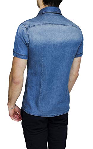 Evoga Camicia di Jeans Uomo Denim a Maniche Corte