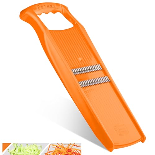 Börner Roko PowerLine Gemüseschneider • Streifenschneider für Obst & Gemüse • Julienne Schneider für feine Streifen • Gemüsehobel fein • Küchenhobel • Reibe (Orange)