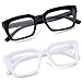 NULOOQ Fashion Vintage Square Non-prescription Clear Lens Glasses for Women Men, Thick Frame Fake Eyeglasses (Black + White) - 2 Pack