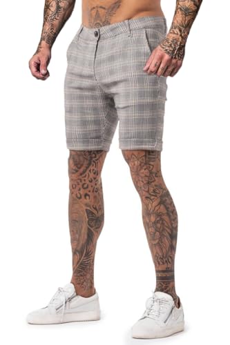 Image of GINGTTO Mens Slim Fit Shorts Plaid Chino Short Tapered Leg Skinny Stretch