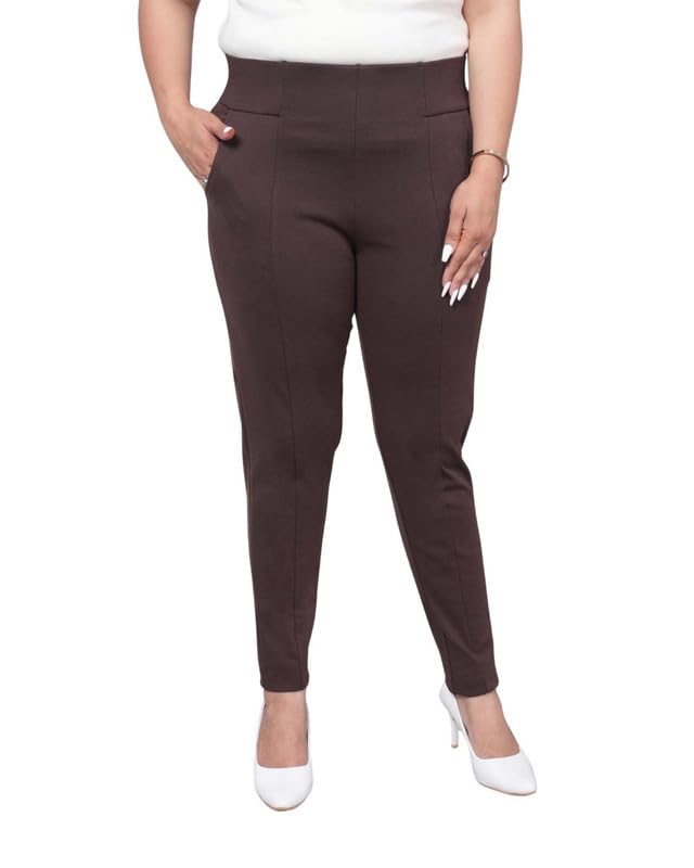 Image of Mlada Women's Solid Cotton Lycra High Waist Ankle Length Tummy Tucker Jeggings Trouser with 2 Side Pockets | Office Wear Summer Pants | Regular Fit, Stretchable, Comfortable & Stylish Everyday Bottoms