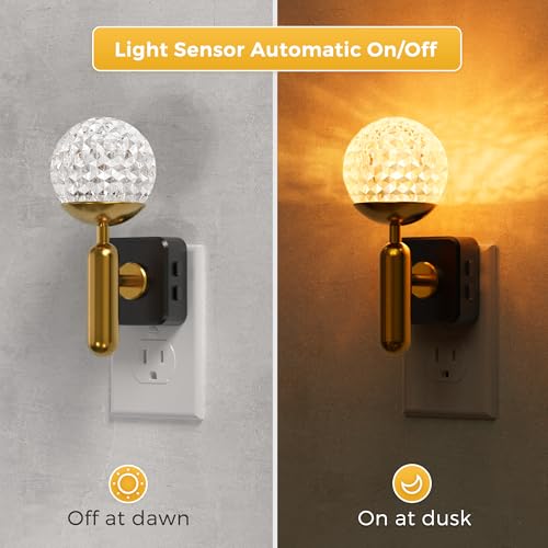 Image of L LOHAS LED Night Lights Plug into Wall,Color Changing Night Light with Rotatable Plug,Crystal Ball Metal Rod,Dusk to Dawn Sensor Nightlight for Bathroom Kids Adults