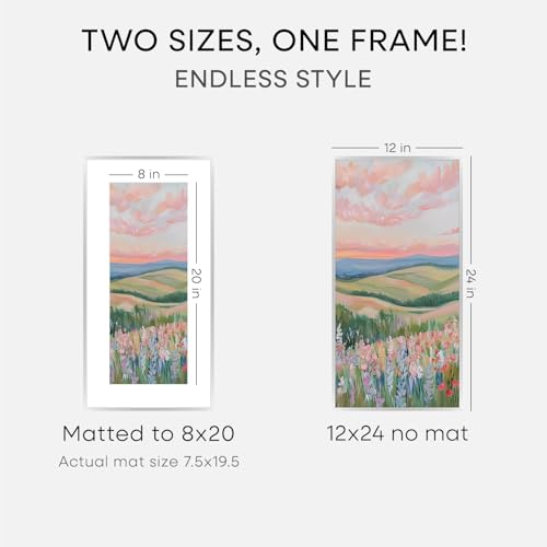 Image of Homeforia 12 x 24 Picture Frame Silver, High End Metal 12x24 Poster Frames with Mat 8x20 Photo, 12 x 24 Silver Frames Matted to 8 x 20 Print, 24by12 Panoramic Frame, Tempered Glass, Wall Kit, Set of 2