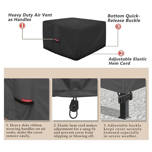 Image of Porch Shield Fire Pit Cover - Waterproof 600D Heavy Duty Fade Resistant Square Patio Fire Pit Table Cover Black - 32 x 32 x 24 inch