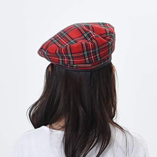 Withmoons Wool Beret Hat Tartan Check Leather Sweatband Kr9539 (Red) #TOP3