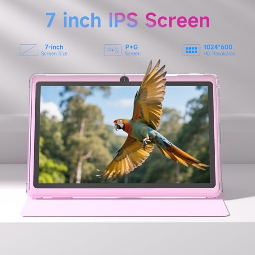 Image of HOTTABLET Tablet 7Inch Android 14.0 with Protective Case, 8GB(3+5GB Expand) RAM+ 32GB ROM, IPS Screen, Dual Camera, Bluetooth 5.0 WiFi Tab (Pink)
