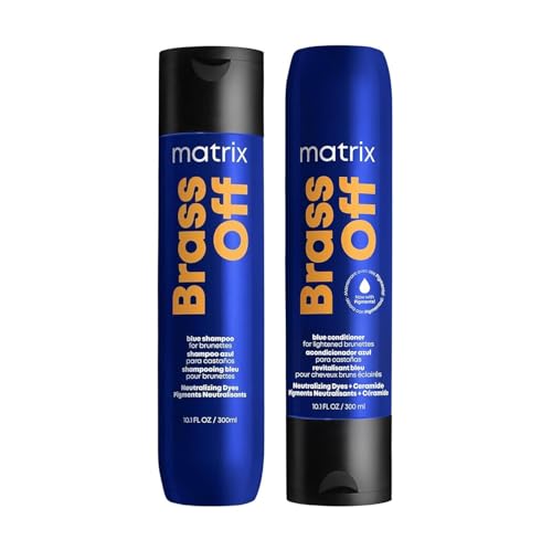 Matrix Brass Off Blue Shampoo and Pigmented Conditioner Set | Removes Brassy Orange Undertones | Toning Conditioner For Lightened Brunettes | For Color Treated Hair | Premium Salon Conditioner | Vegan