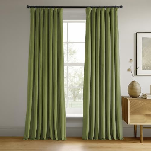 HPD Half Price Drapes Signature Velvet Thermal Blackout Curtains for Living Room 96 Inch Long (1 Panel) Rod Pocket Insulated Blackout Curtains for Bedroom Window Curtains, 50W x 96L, Basque Green