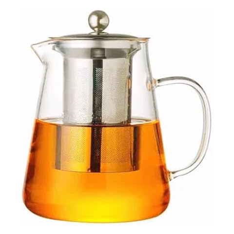 JIABO (32 oz/ 950 ml) Glass Teapot with Removable Stainless Steel Infuser,Borosilicate Glass Teapots,Tea Kettle,Stovetop Safe & Electric Stove Safe,Blooming and Loose Leaf Tea Maker Cover