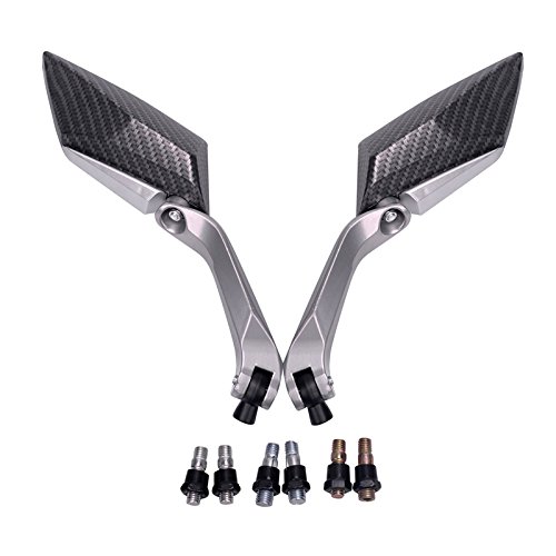 Frenshion Universal Rearview Mirror 8/10mm Diamond Motorcycle Rearview Mirrors For Street Bike Sport Bike Scooter Cruiser Silver Carbon