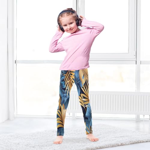 Toddler Girls Leggings Printed Yoga Pants Leggings Golden Blue Leaves for Kids4