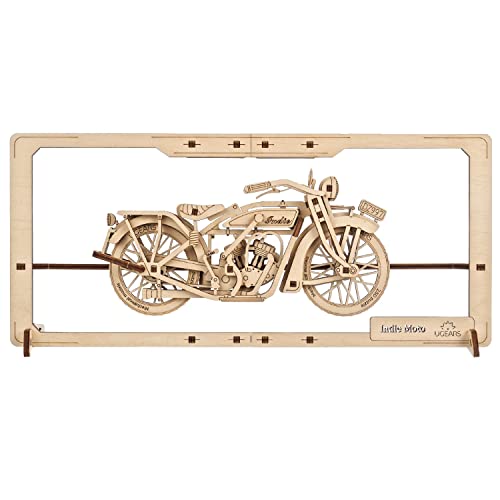 UGEARS Indie Moto 2.5D Puzzle - Wooden Motorcycle Model Kits for Adults with Moving Handlebar, Wheels, Footrest and Seat - DIY 2.5D Motorcycle Puzzle Wood Model Kit for Home & Office Decor