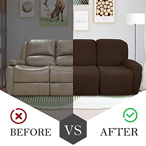 Wsimei Newest Design 8-Pieces Recliner Sofa Covers Spandex Jacquard Stretch Reclining Couch Covers For 3 Seater Sofa Slipcovers Thick Soft Washable Furniture Covers With Elastic Bottom (Dark Coffee) #TOP4