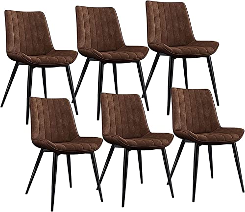 SJIALEN Modern PU Leather Dining Chairs Set of 6, for Office Lounge Kitchen Bedroom Chairs Sturdy Metal Legs Makeup Chair Kitchen Chair (Color : Brown, Size : Black Legs)