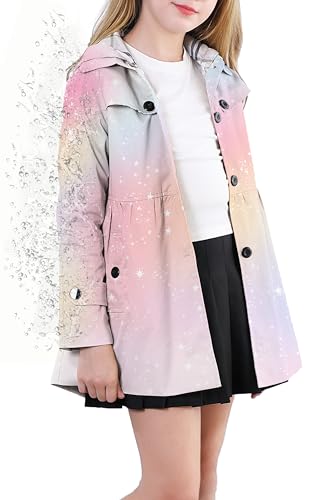 Image of Cromoncent Girl's Rain Jackets Waterproof Hoodie Trench Coat Cute Dress Coat Outerwear, 3-12 Years