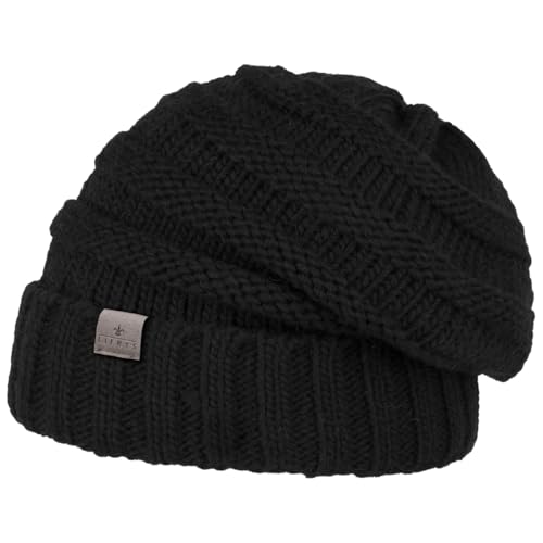 Lierys Bonnet en Tricot Jil Oversize Femme/Homme - Made in Germany pour l'hiver Beanie Long avec Doublure, Oversize, Hiver Automne-Hiver - Taille Unique Noir