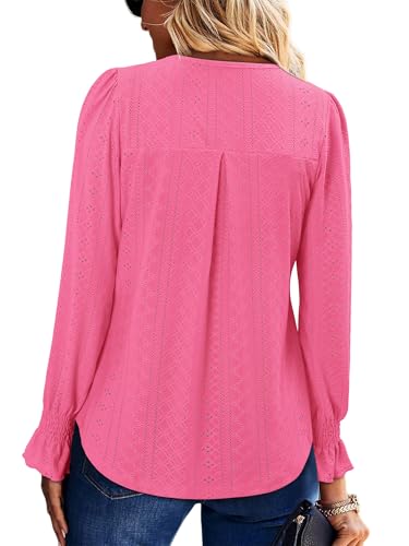 KISSMODA Long Sleeve Fall Shirts For Women V Neck Tunic Tops Embroidered Button Down Knitted Blouses 2025