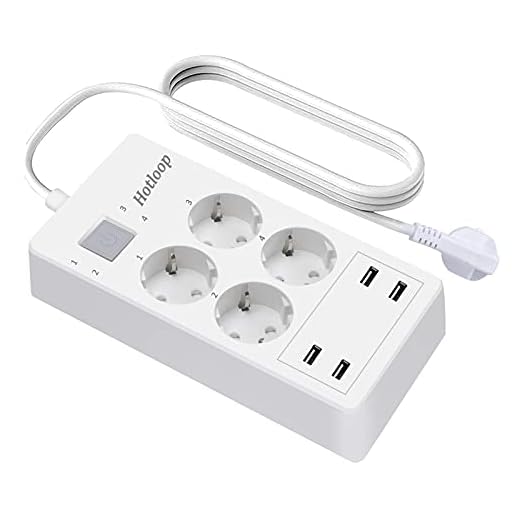 Hotloop Regleta WiFi Alexa Enchufe Múltiple Inteligente con 4 Tomas Control y 4 USB, 4000W 16A Protector contra Sobretensiones, Compatible con Alexa, Google Home y SmartThings (Solo WiFi de 2,4 GHz)