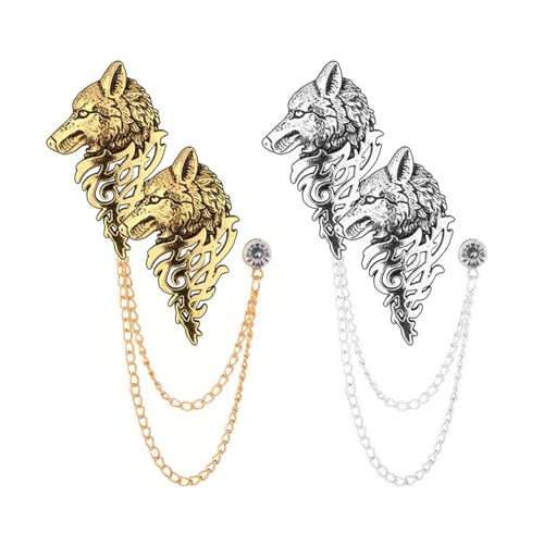 Image of WCRAZYE Vintage Wolf Head Lapel Brooch Set for Men Women Antique Animal Dire Wolf Head Coyote Antique Retro Lapel Brooches Badge Men's Suits Buckle Neckwear Accessories