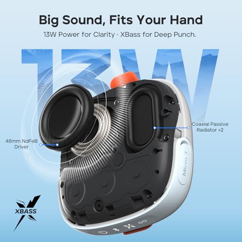 Image of Tribit StormBox Micro 3 Bluetooth Speaker with 13W XBass Sound, IP68 Waterproof Speaker for 24H Playtime, TWS Pairing, Bluetooth 6.0, Portable Speaker for Bike /Golf /Traveling, Grayish White