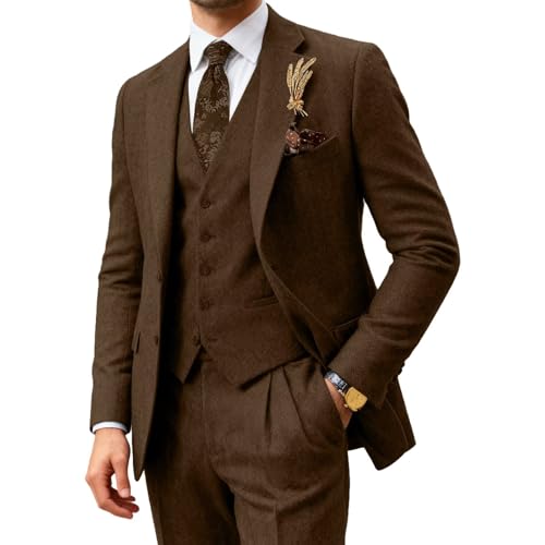 Mens Tweed Herringbone Suit Vintage Tailored Modern Fit Suit 3
