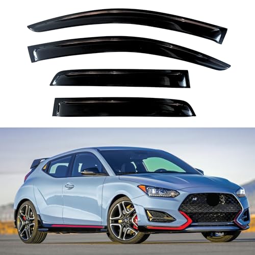 KPY Window Visor Compatible with Hyundai Veloster N 2019-2022, 4PC Rain Guard Side Window Vent Deflectors Tape-On Style, 2019 2020 2021 2022