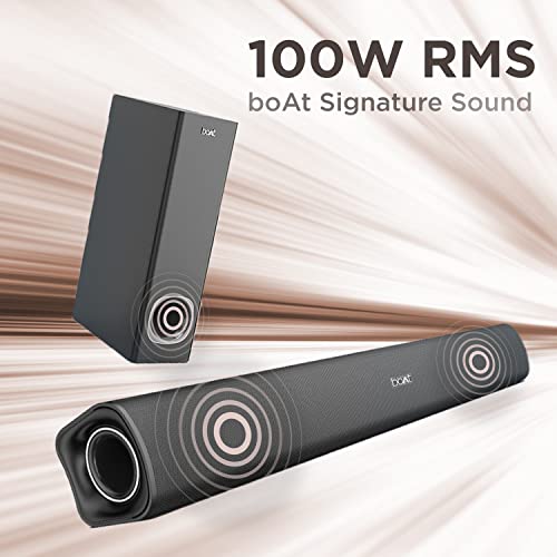 Image of boAt Aavante Bar 1200N Bluetooth Soundbar with 100W RMS Signature Sound, 2.1 Channel, Multi-Compatibility Modes, Wired Subwoofer, EQ Controls & Master Remote Control(Premium Black)