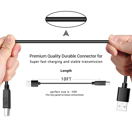 Image of 10ft Extra Long Basics USB-A to USB-B 2.0 Cable Replacement Arduino UNO Data Sync Cord for Blue Snowball MIC, Arduino Mega 2560 Rev 3 R3 Microcontroller Cord Microphone,Hard Drive, Printer