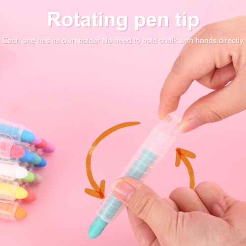 Bavooty Farbige Kreidestifte,Staublose Kreide,Abwaschbare,Staubfreie Kreide mit Verstellbarem Kreidehalter,Ungiftige Farbkreide für Kinder,Drehbare (6)