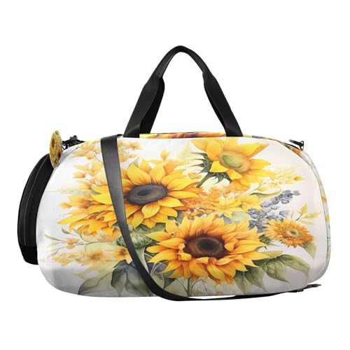 Travel Duffle Bag for Kids Boys Girls Sunflower Watercolour Sports Bag Overnighter Duffle Sleepover Weekender with Shoes Compartment4