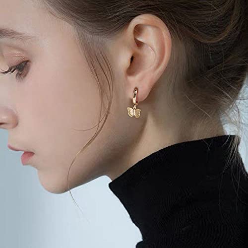 S925 Sterling Silver Post Huggie Hoop Earrings, 14K Gold Plated Dangle Small Hoop Cuff Earring Hypoallergenic Dainty Cubic Zirconia Snake Ball Spike Evil Eye Moon Star Huggie Hoop Earrings3