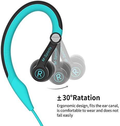 mucro Sport Headphones Wired Earbuds With Microphone, Sweatproof Running Earphones Corded Over Ear Hook Workout Gym in Ear Jogging Earbuds for iPhone iPod Samsung
