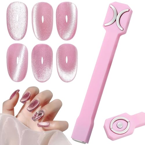 Image of THR3E STROKES 3 in 1 Nail Magnet Tool Cat Eye 3D Nails Art Cat Eye Gel Nail Polish Magnet Multi-Function, Cat Eye Nail Design Tools Double-Head Magnet Pink, Nails Magnet Strong Suction for Home DIY, Salon (EYE MAGNET)