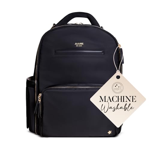 Image of JuJuBe New Classic Diaper Bag Backpack with Portable Changing Pad, Stroller Straps, Large Travel Backpack for Boy or Girl, Carrying Baby Bottles, Wipes, Diapers, Pacifiers, Black, Mothers Day GIft