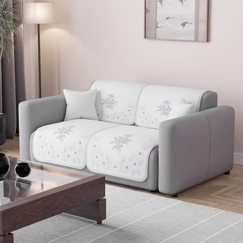 Image of Kuber Industries 2 Seater Sofa Cover | Slipcover for Living Room | Thick & Cozy | Non-Slip Comfort Sofa Cover Set Set | Painting Delta 1380 - Cream