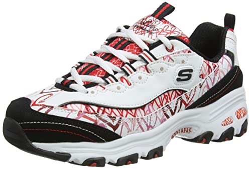 Skechers Breloque Cupidon D'Lites, Basket Femme, Cuir Blanc Rouge Bordure Noire, 38.5 EU