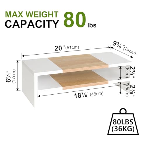 Image of TEAMIX 2 Tiers Desktop Monitor Stand Riser 20 Inch Printer Stand with Storage Small TV Riser Laptop Wooden Desk Organizer Shelf Bookshelf Maple (White+Maple, 2 Tiers) | Laptop /PC /Printer /Keyboard Storage, Ergonomic Design, 15mm thick Sturdy Wood Boards, TV Stand, Home Office Desk Accessories
