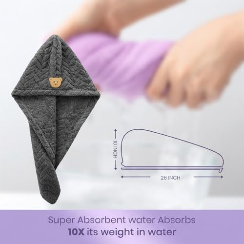 Image of MAXOSHINE Hair Towel Wrap for Women-Quick Drying Microfiber Towel for Hair with Elastic Loop for Tying-Super Absorbent Head Towels Wrap for Ladies Hair Turban Pack of 2