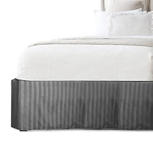Elegant comfort 1 piece striped bed skirt 1500 thread count egyptian quality stylish design pleated for a clean look easy care wrinkle and stain resistant stripe queen gray  urban country home decor