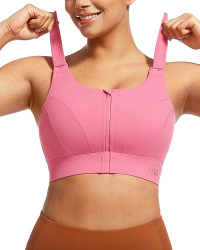 Image of Adjustable High Impact Sports Bras for Women Zip Front Full Coverage and Lift Padded Compression Tops